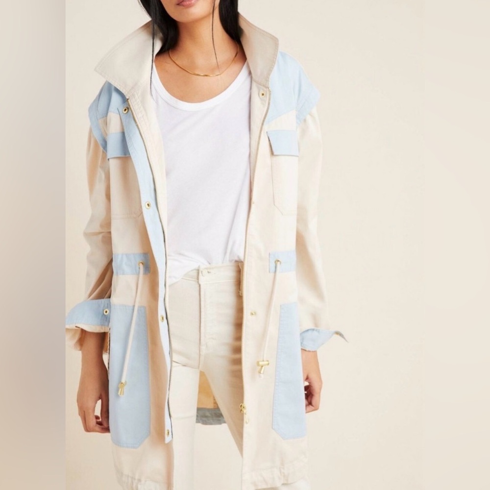ANTHROPOLOGIE CATELYN OFF-WHITE COLOR BLOCK UTILITY ANORAK JACKET SZ SMALL - Picture 10 of 11